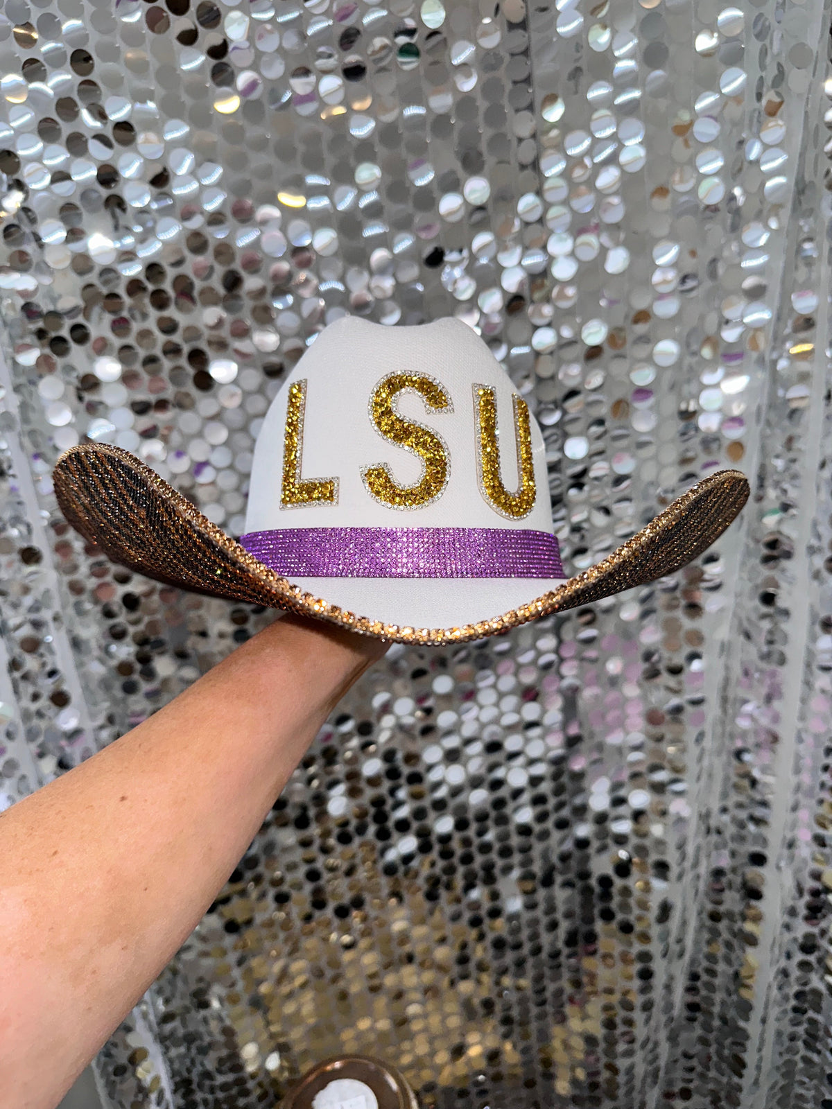 LSU Tiger Print Rhinestone Cowgirl Hat - detail view | HT Animal Supply