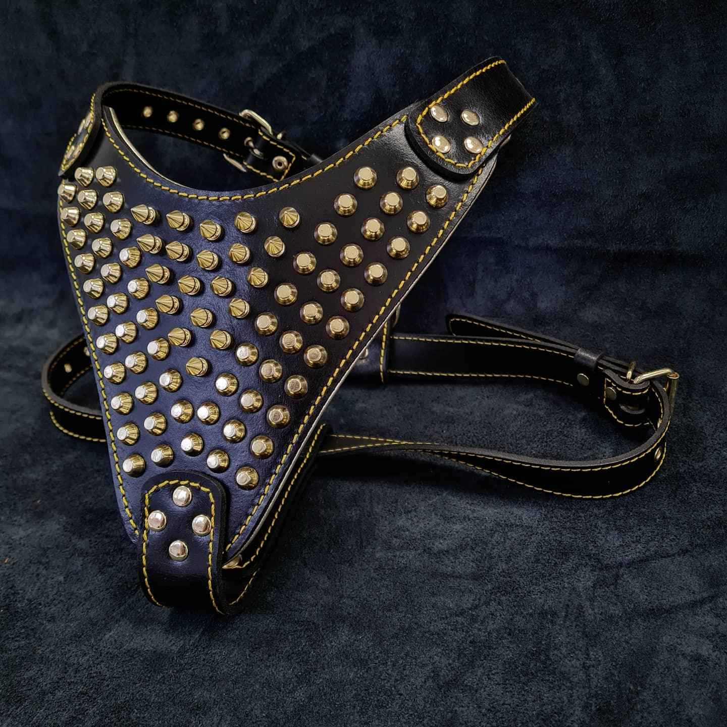 Bestia Gladiator Gold/Silver Leather Dog Harness