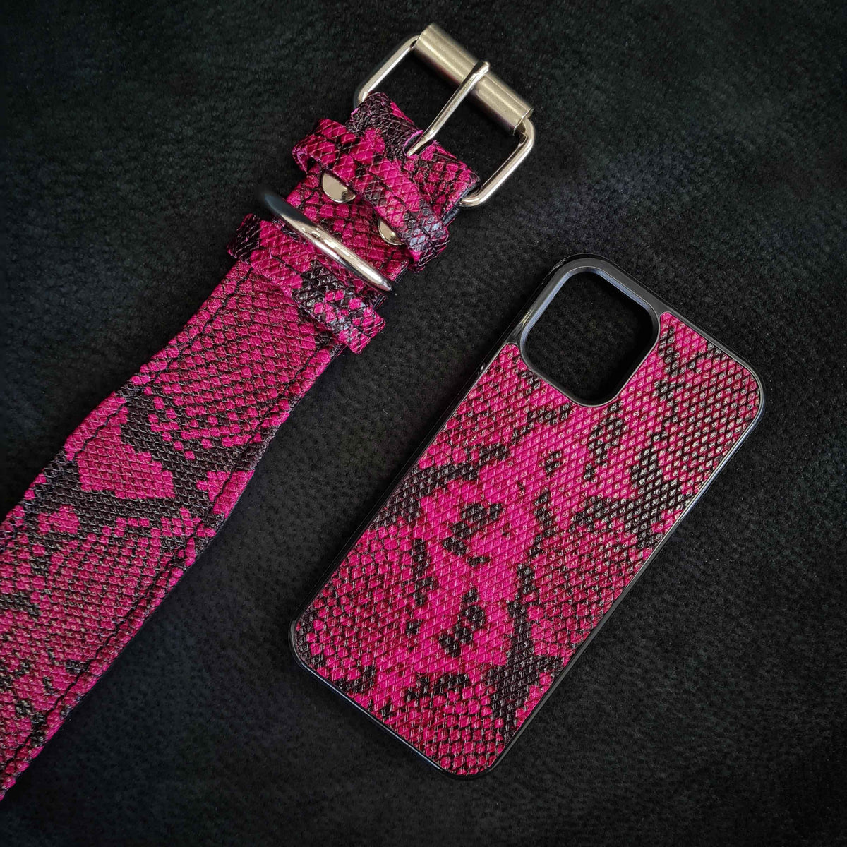 Bestia Rock Python Leather Pink Phone Case