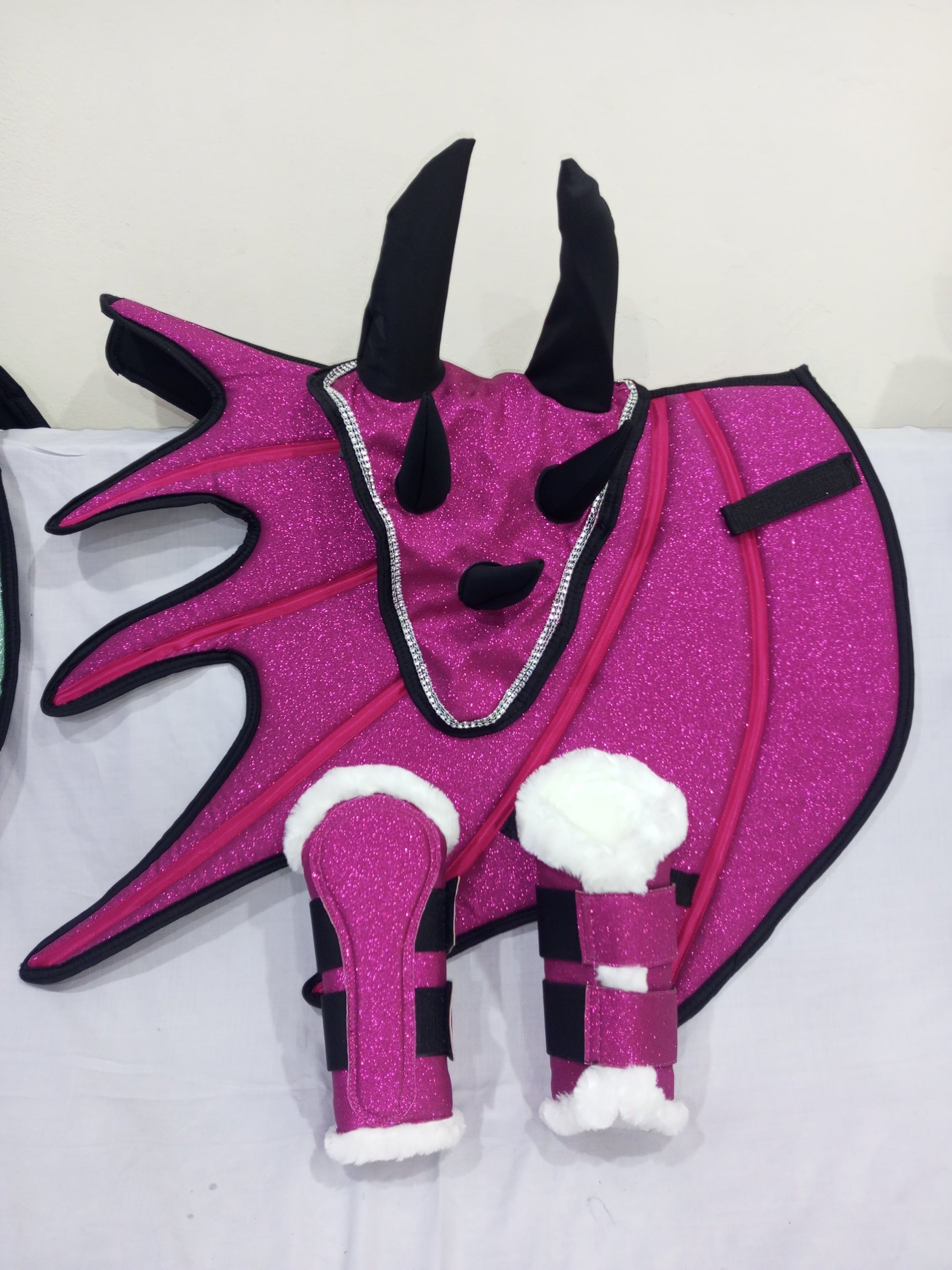 Pink Horse Dragon Saddle Pad, Ear Bonnet & Horse Boot Set