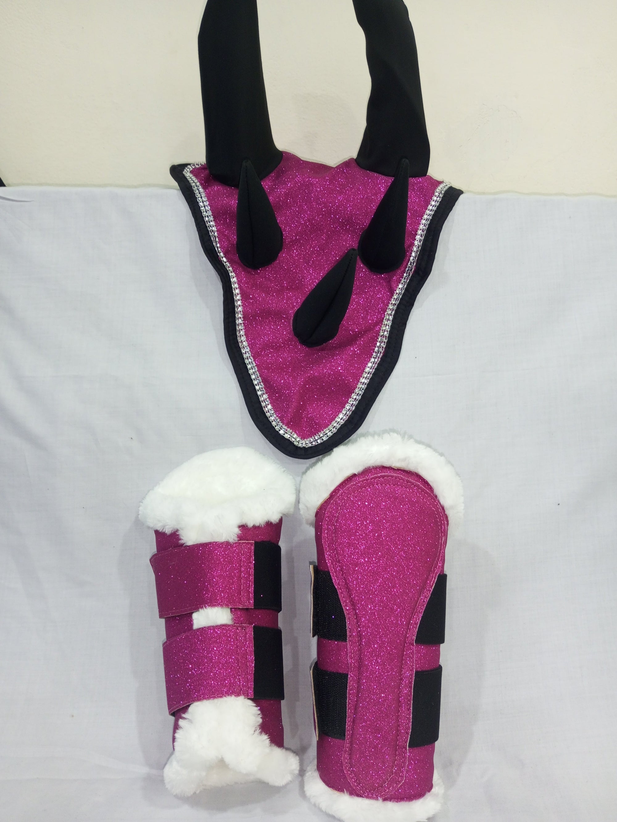 Pink Horse Dragon Saddle Pad, Ear Bonnet & Horse Boot Set