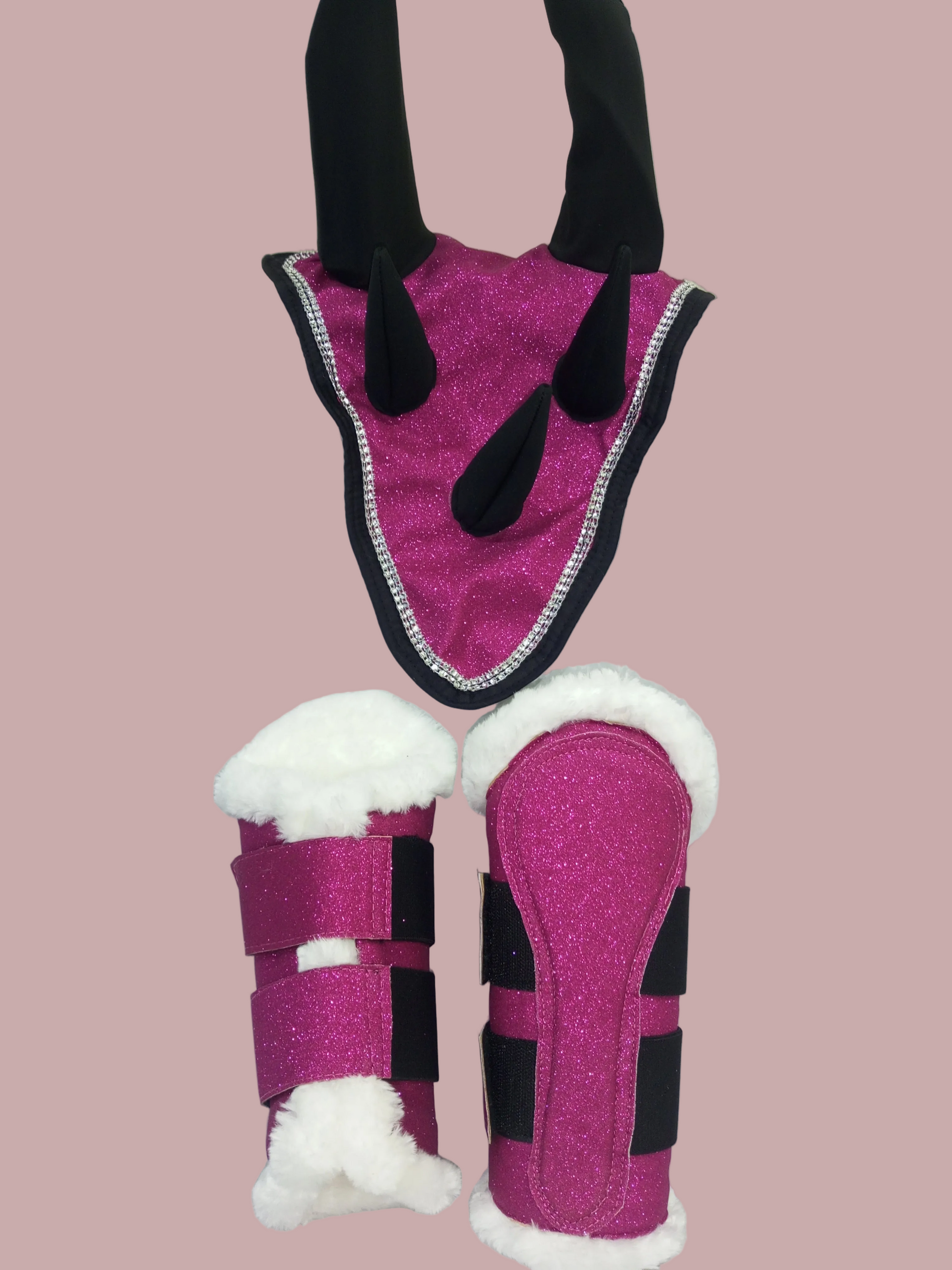 Pink Horse Dragon Saddle Pad, Ear Bonnet & Horse Boot Set