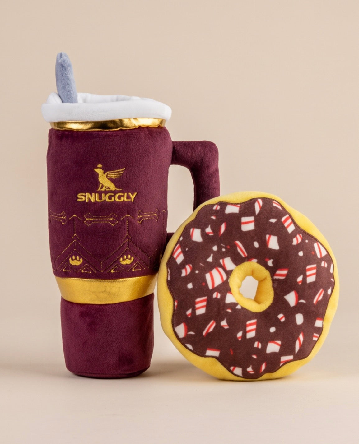 Haute Diggity Dog Snuggly Cup Holiday Red & Puppermint Donut Christmas Plush Dog Toy