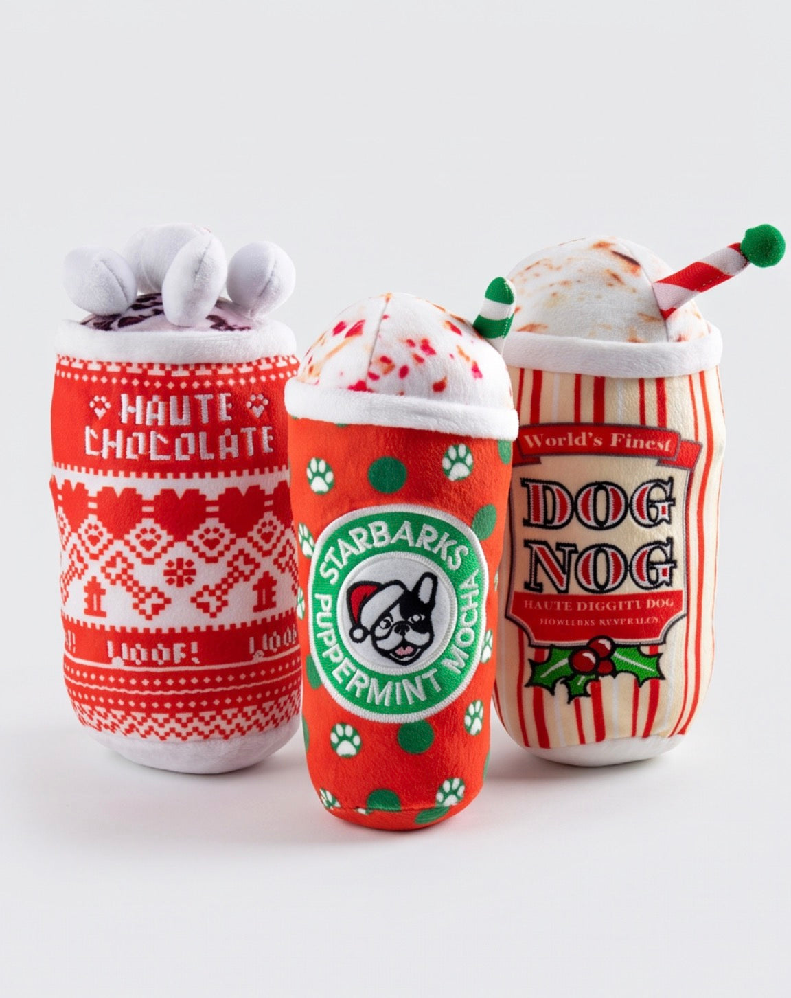 Haute Diggity Dog Haute Chocolate, Puppermint Mocha, & Dog Nog Christmas Plush Dog Toy