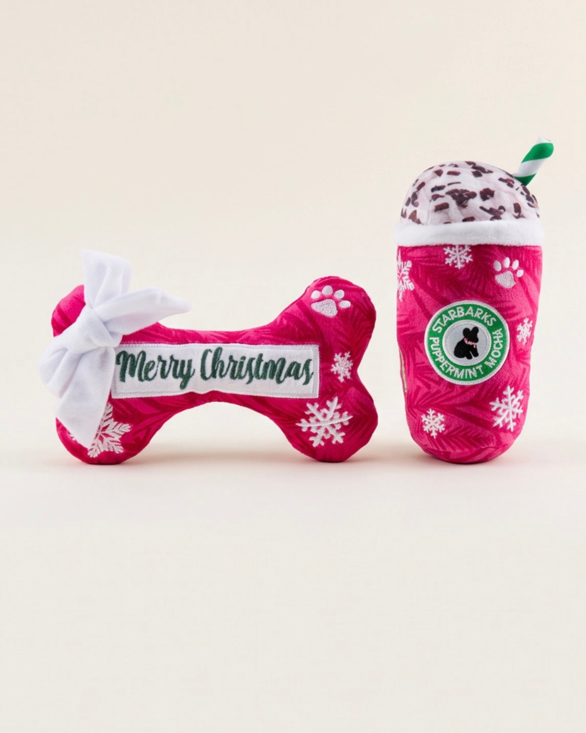 Haute Diggity Dog Merry Christmas Bone & Starbarks Puppermint Mocha Original Cup Christmas Plush Dog Toy