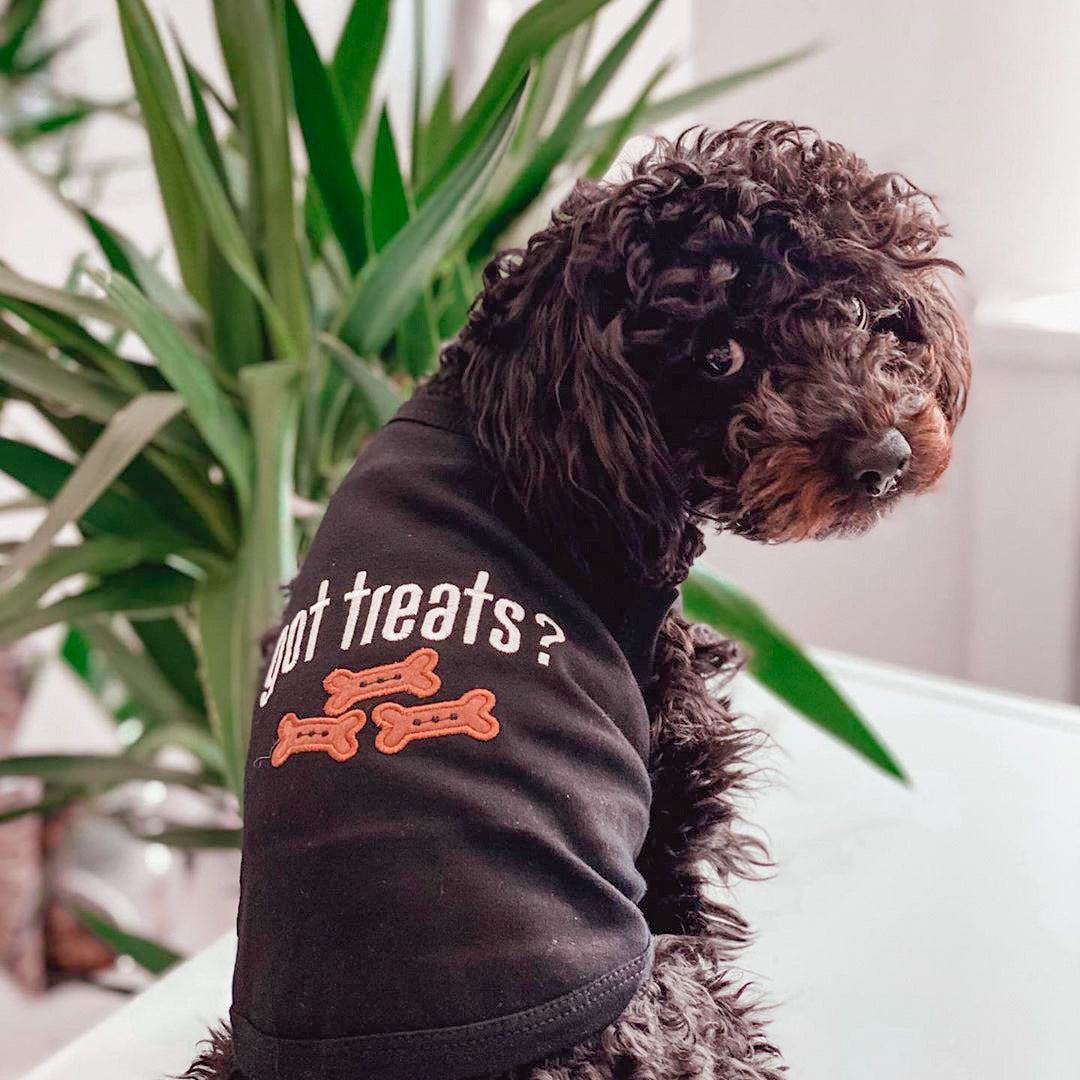 Parisian Pet Got Treats? Novelty Dog Apparel  Fun Embroidered Pet Wear for Dogs & Cats, Black