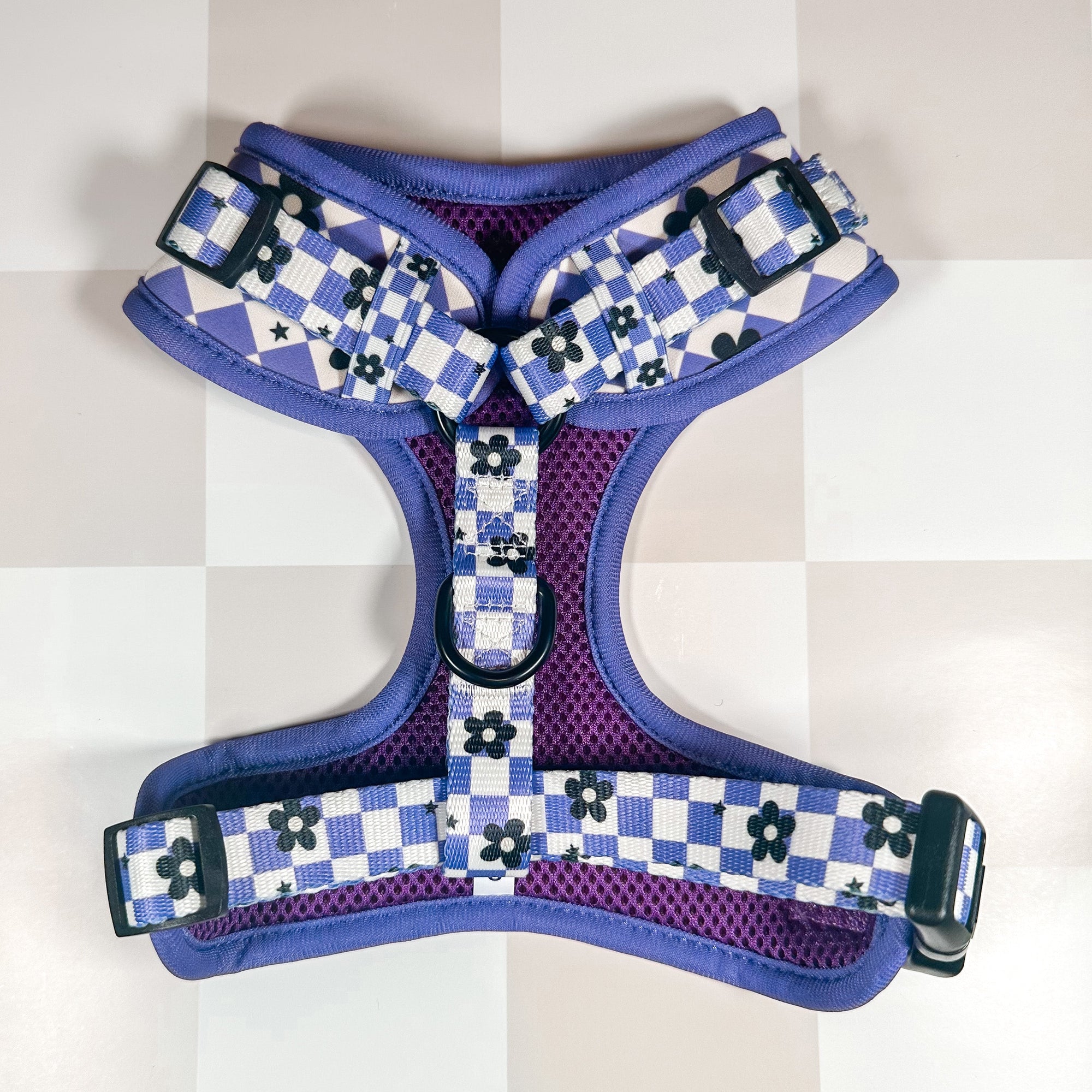 Purple Checkered Flower Harness - HT Animal Supply