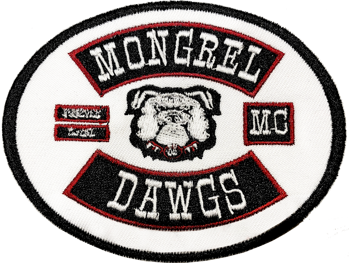 Mongrel Dawg Oval EMBROIDERY Patch - (4) WHITE