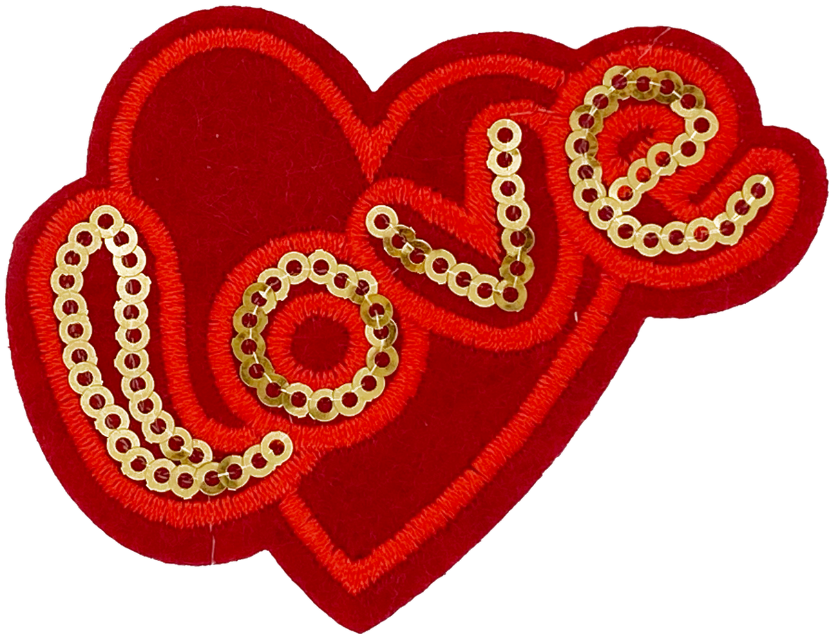Red & Gold Sequin Love Heart - Patch
