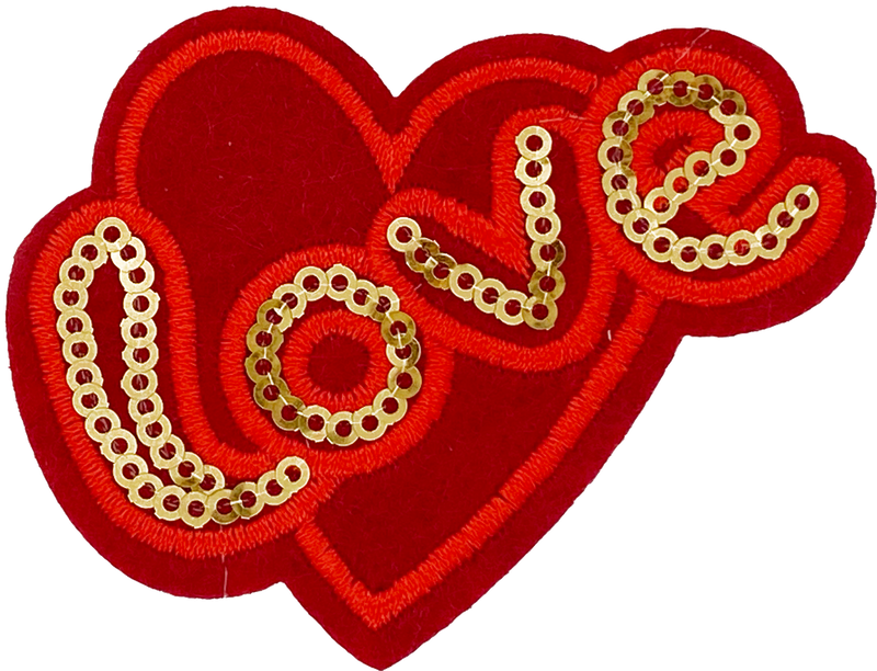 Red & Gold Sequin Love Heart - Patch