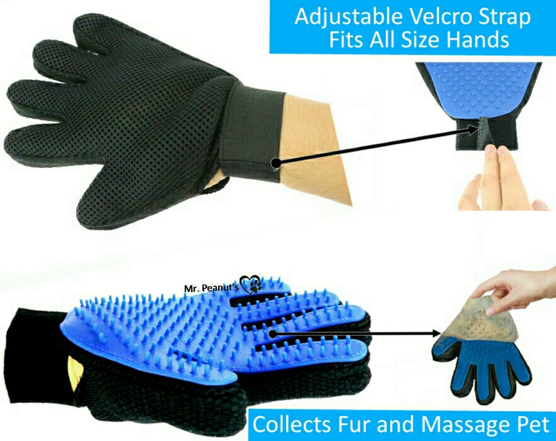Mr. Peanuts 2 Pak HanD 259 Silicone Pins Pet Grooming Gloves