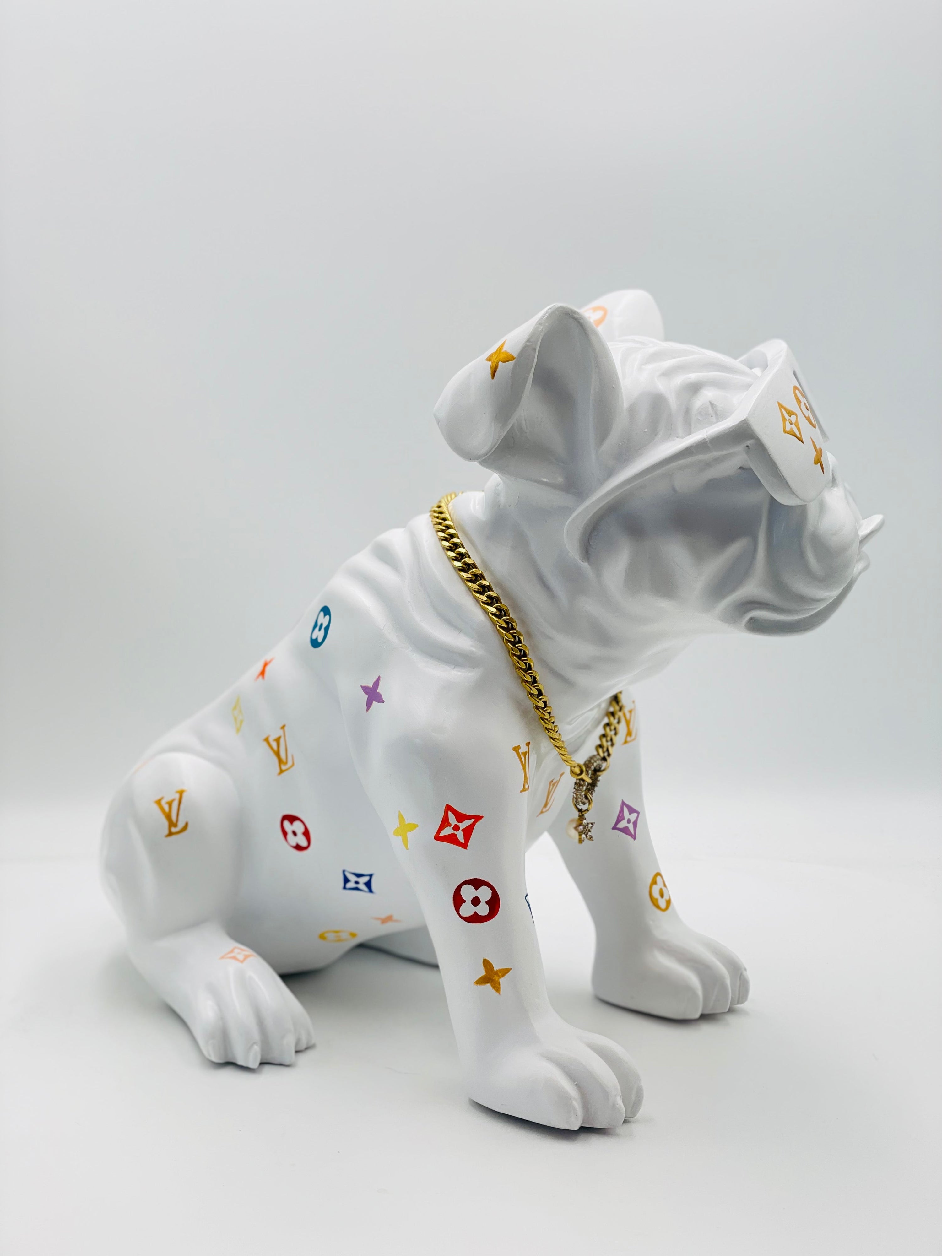 British Bulldog Sculpture - Louis Vuitton Edition Red Designer-Inspired Decor Sculpture image 2 - HT Animal Supply