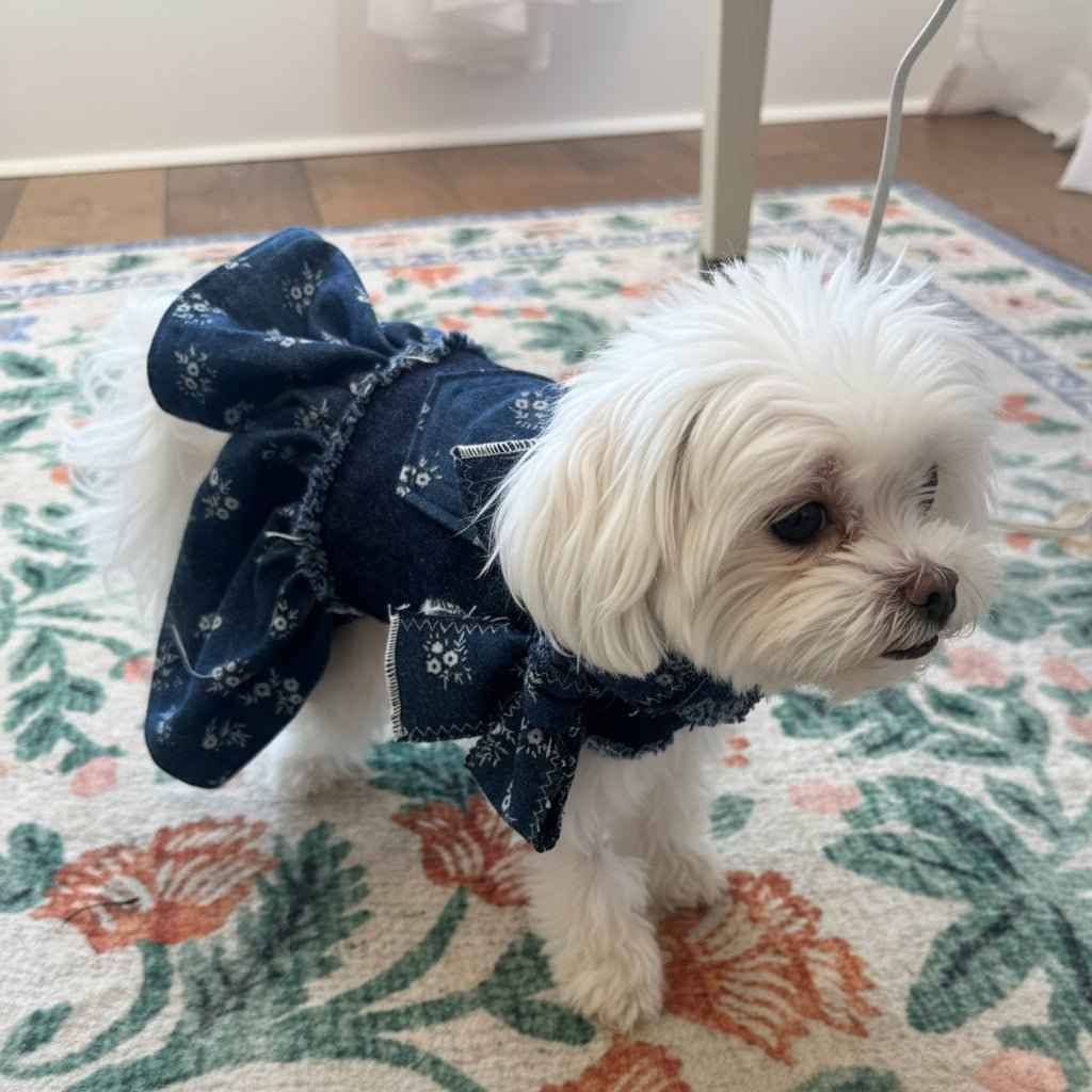 Heads or Tails Pup Denim Floral Dog Dress