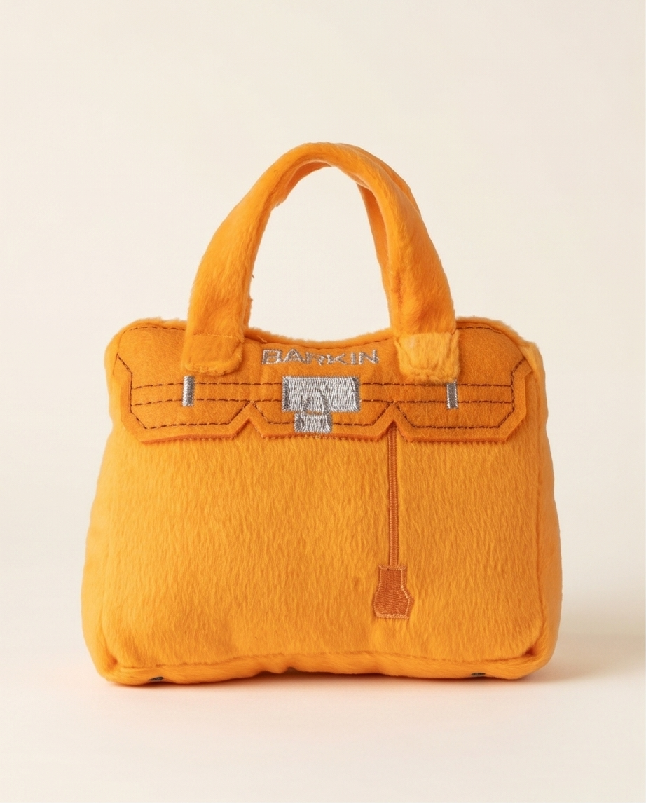 Haute Diggity Dog Barkin Bag - Orange Plush Dog Toy