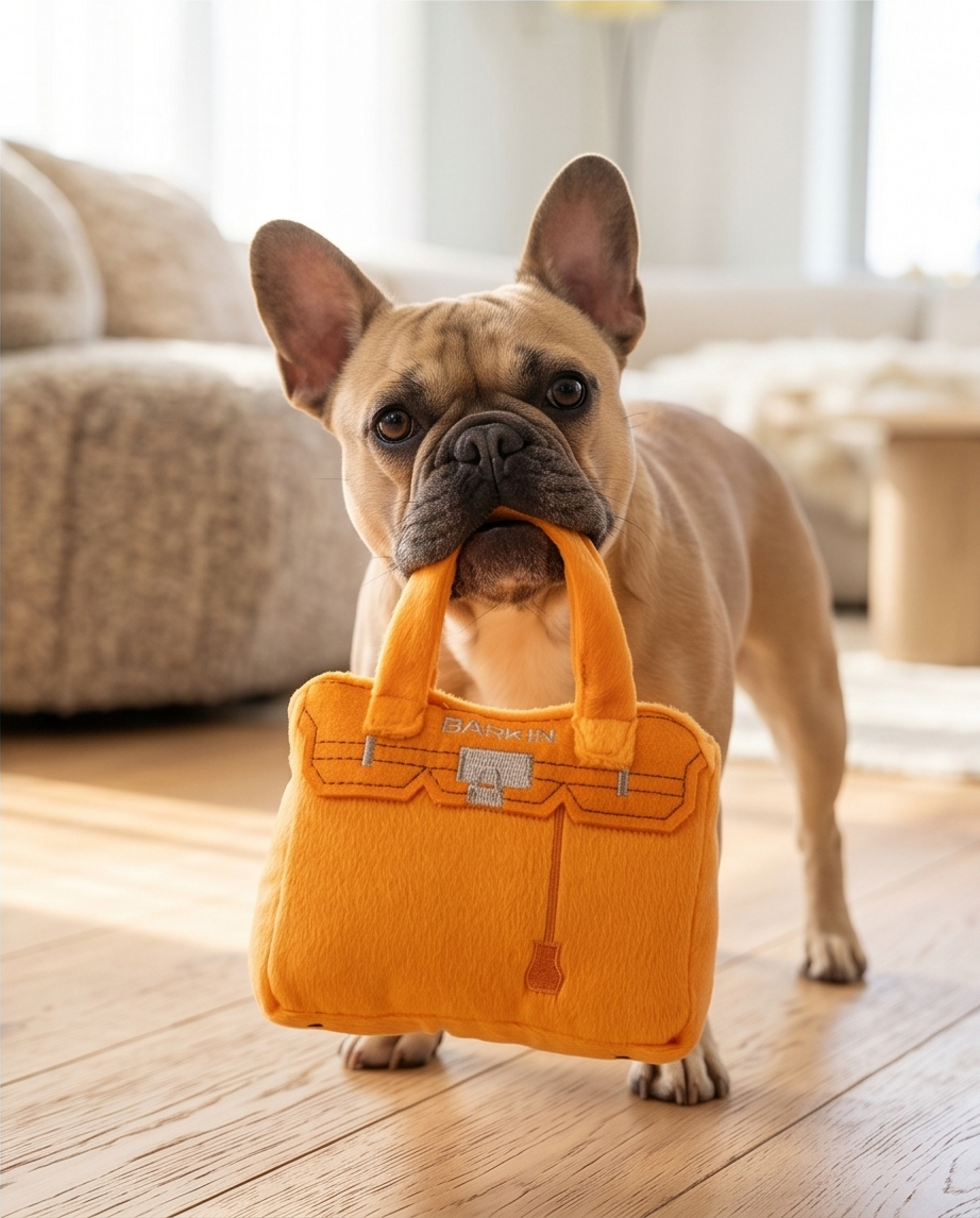 Haute Diggity Dog Barkin Bag - Orange Plush Dog Toy