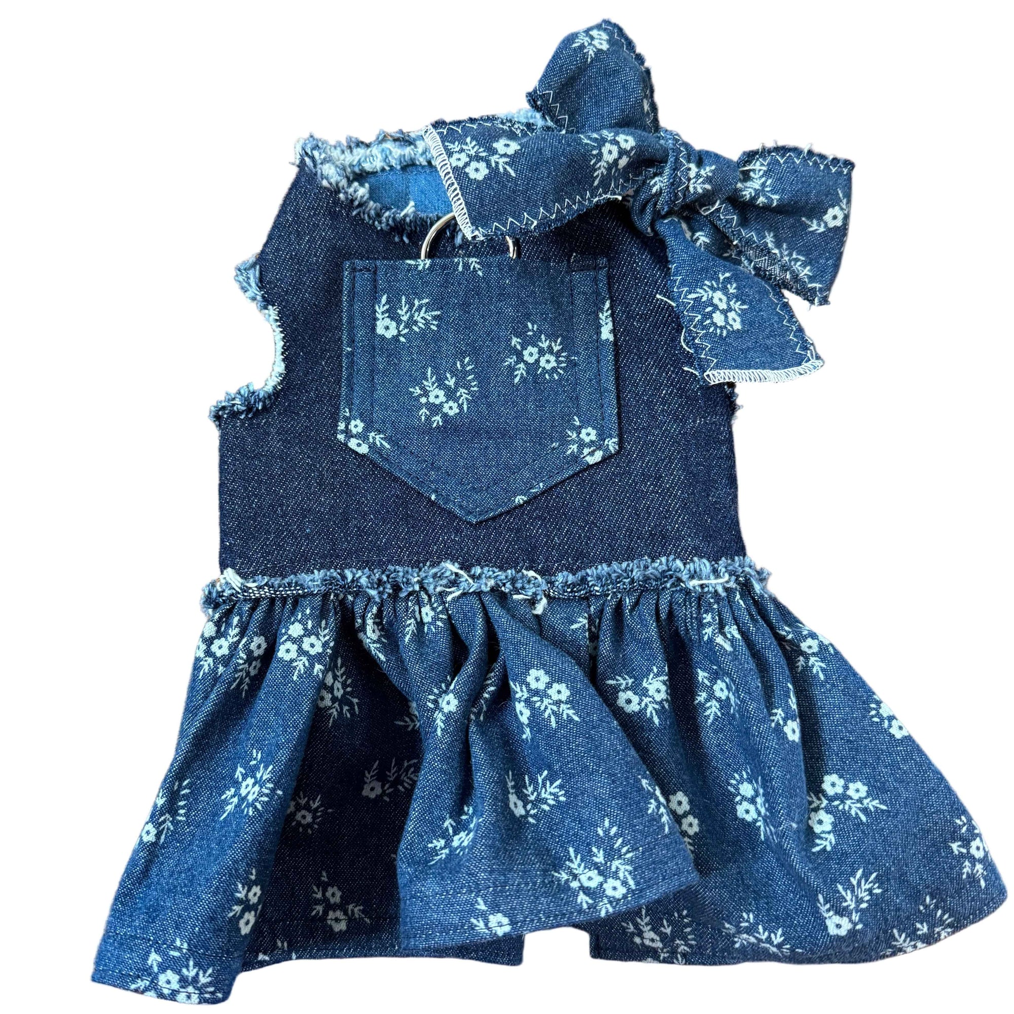 Heads or Tails Pup Denim Floral Dog Dress
