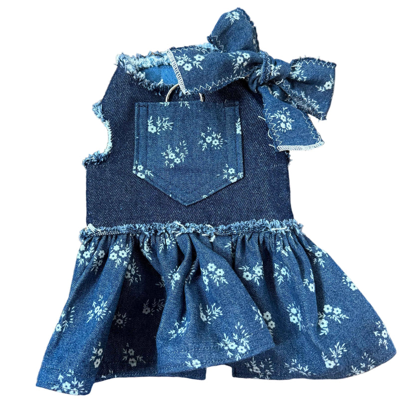 Heads or Tails Pup Denim Floral Dog Dress