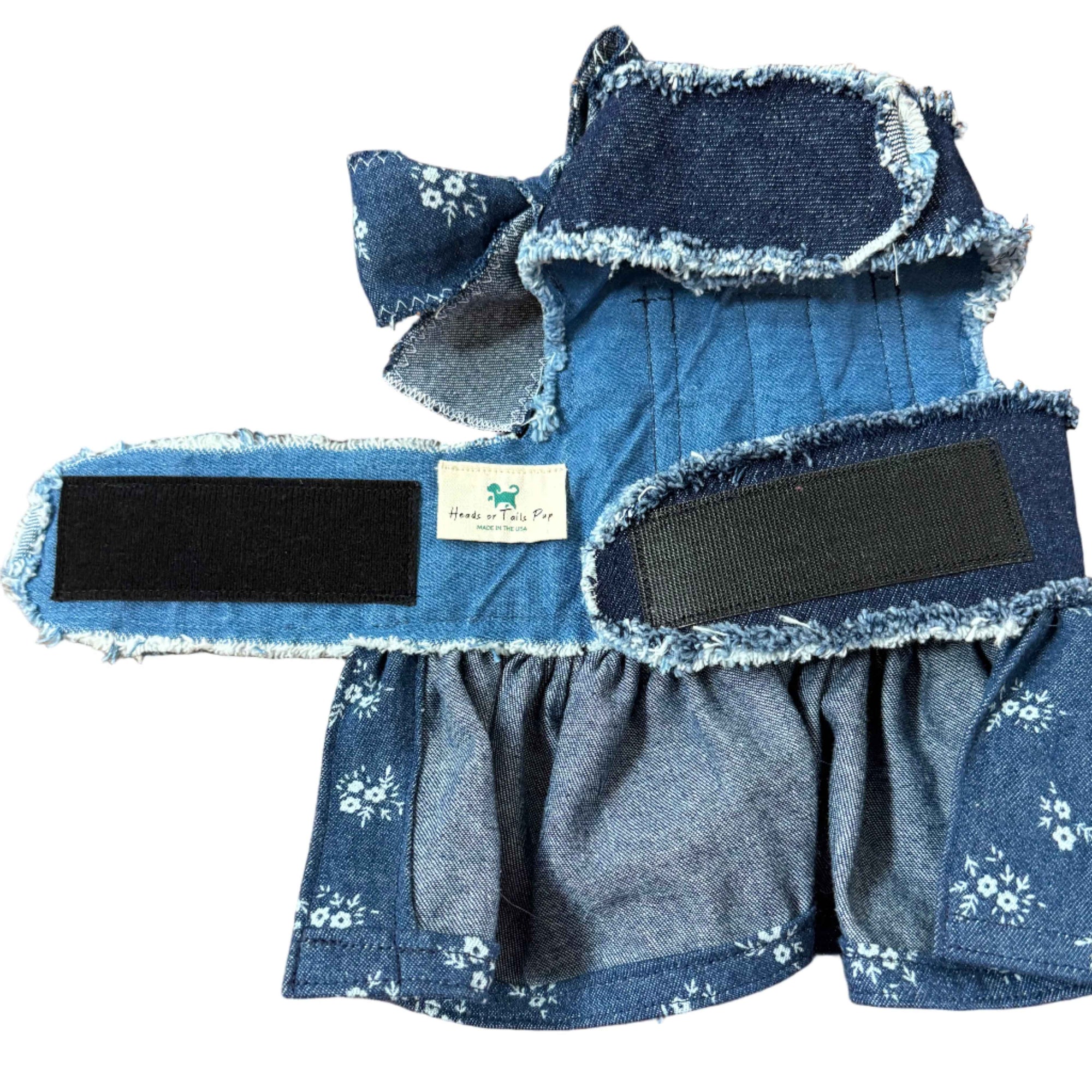 Heads or Tails Pup Denim Floral Dog Dress