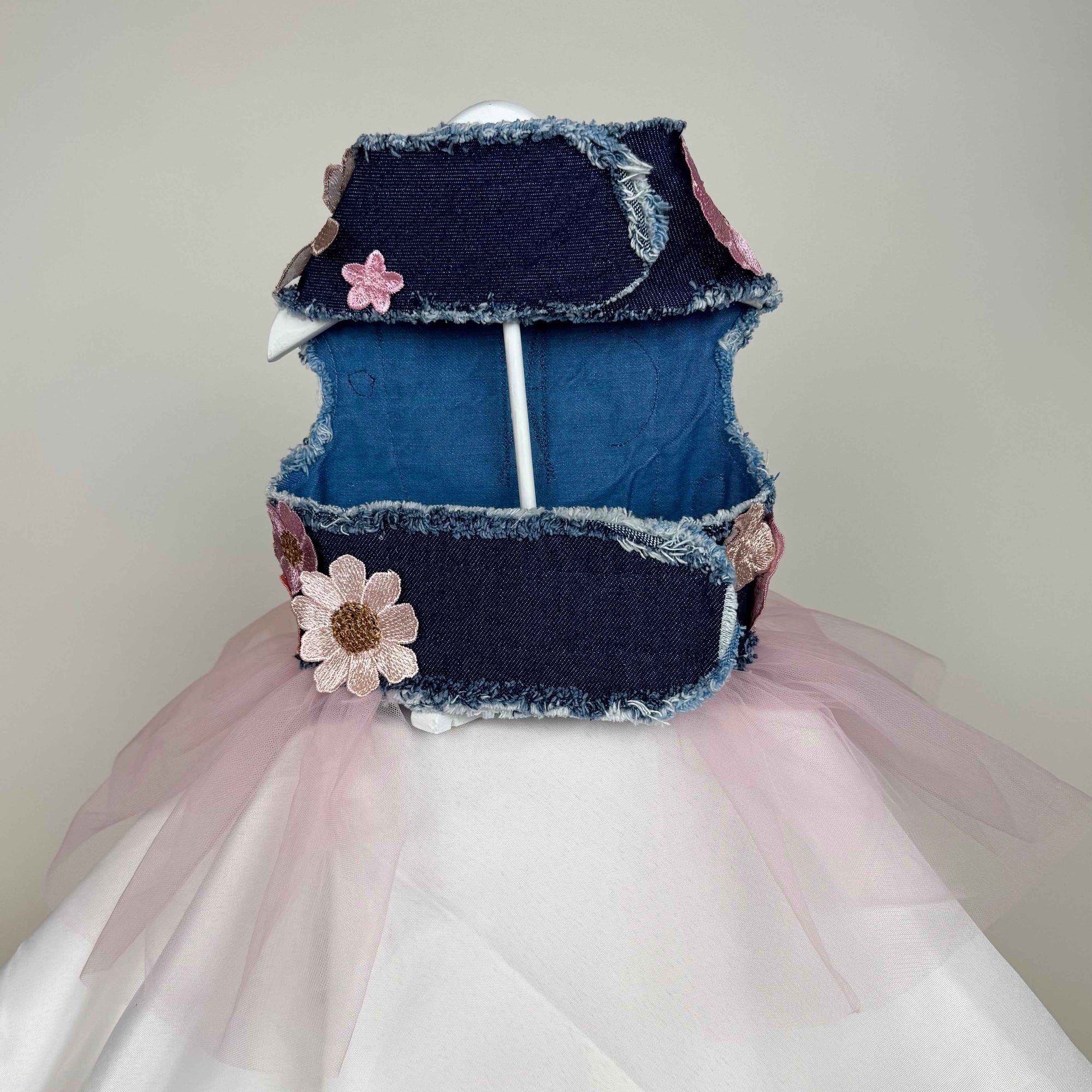 Heads or Tails Pup Peaches & Cream Bouquet Denim Dog Dress