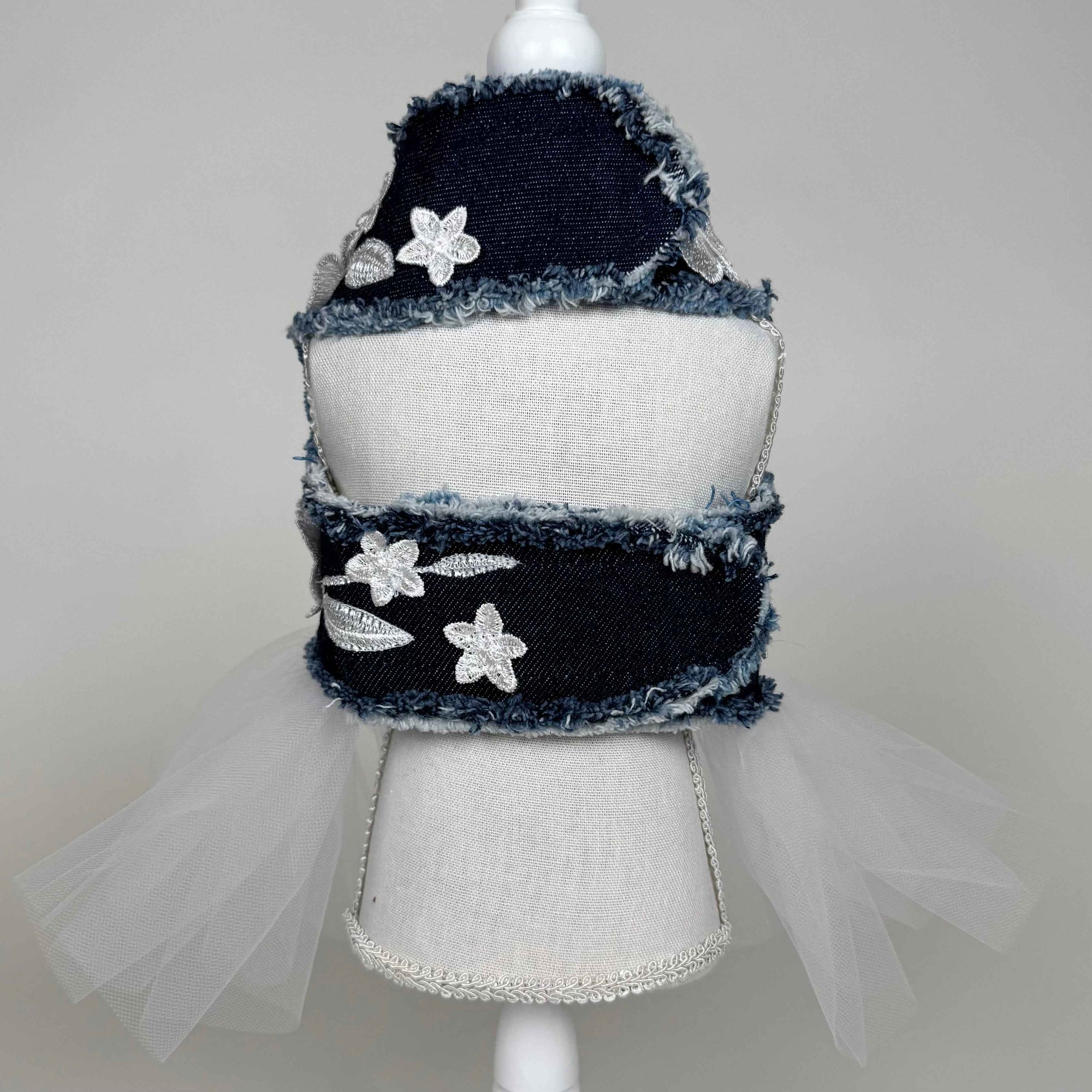 Heads or Tails Pup Coconut Chantilly Bouquet Denim Dog Dress