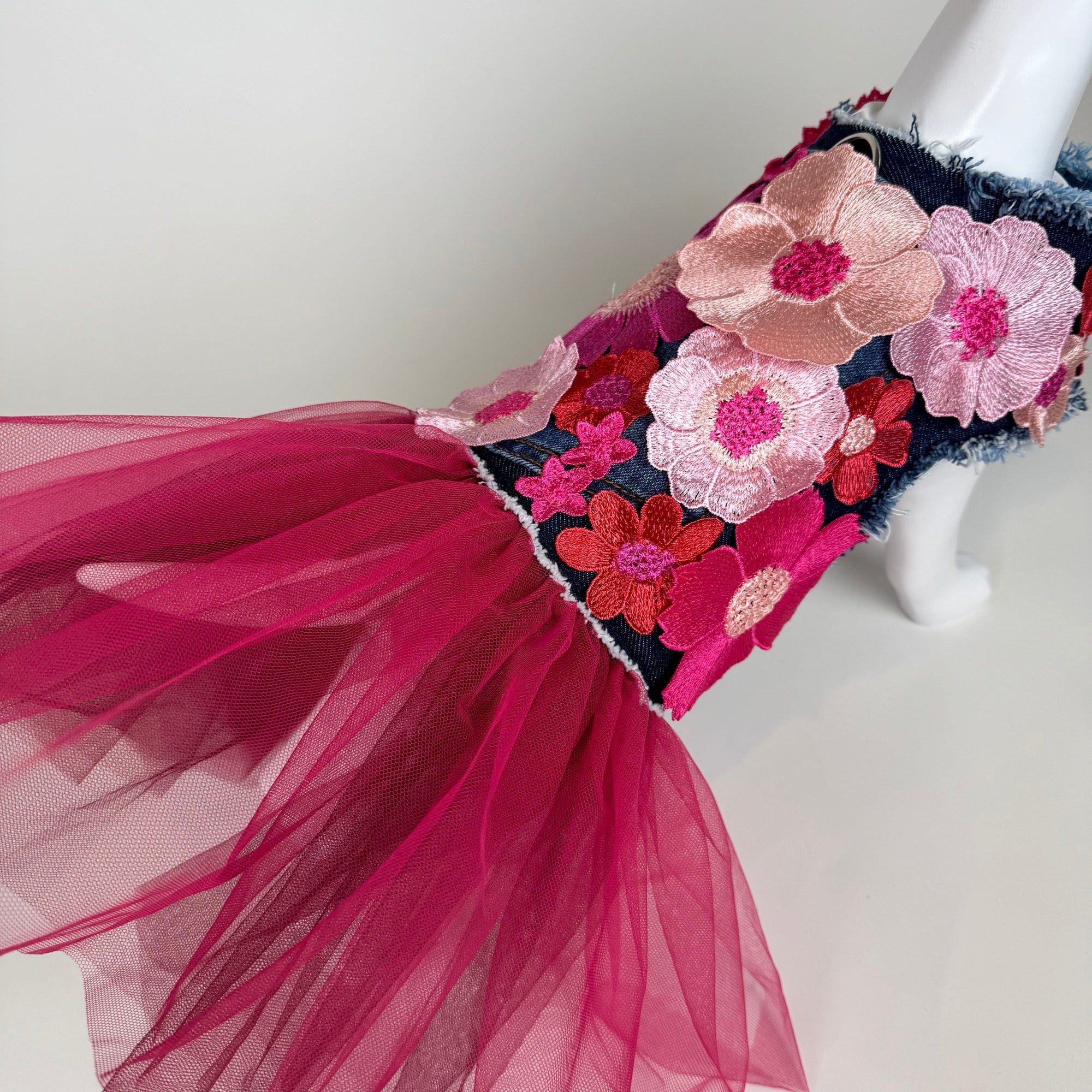 Heads or Tails Pup Raspberry Sorbet Bouquet Denim Dog Dress