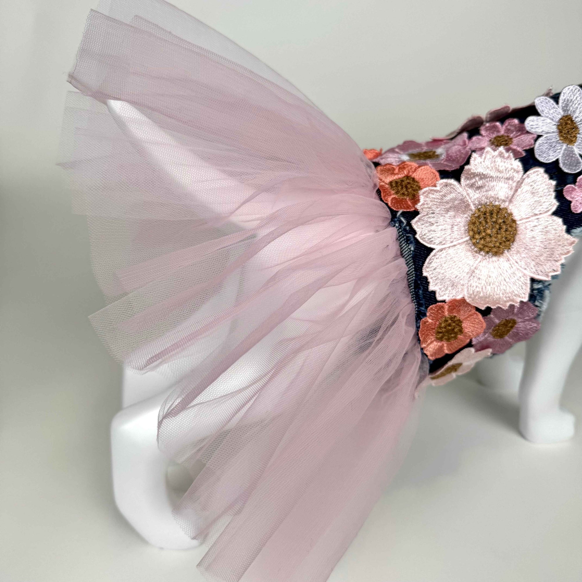 Heads or Tails Pup Peaches & Cream Bouquet Denim Dog Dress