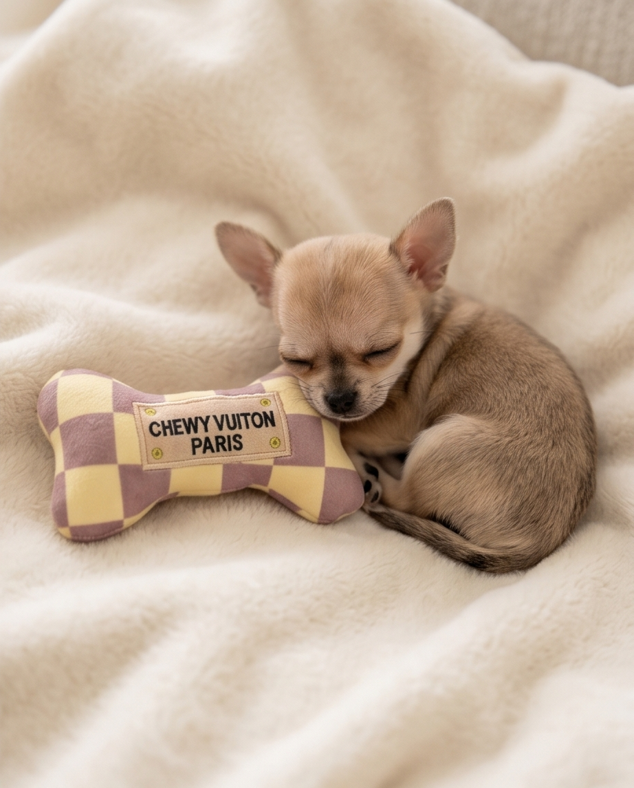 Haute Diggity Dog Tan Checker Chewy Vuiton Bone Toy Plush Dog Toy