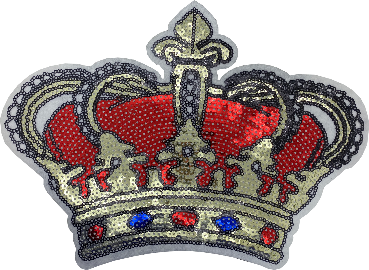 Extra Large Red and White Sequin Crown - Patch
