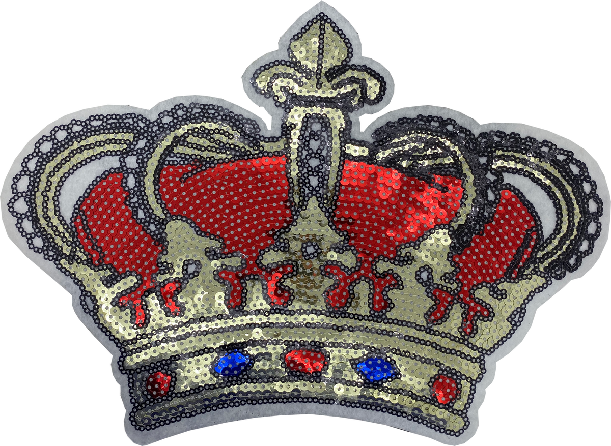 Extra Large Red and White Sequin Crown - Patch
