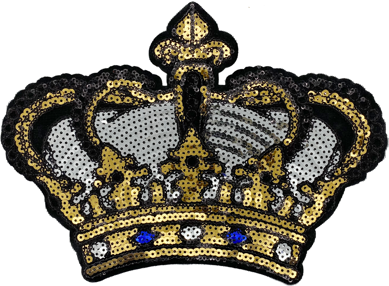 Extra Large Black,Silver & Gold Sequin Crown - Patch