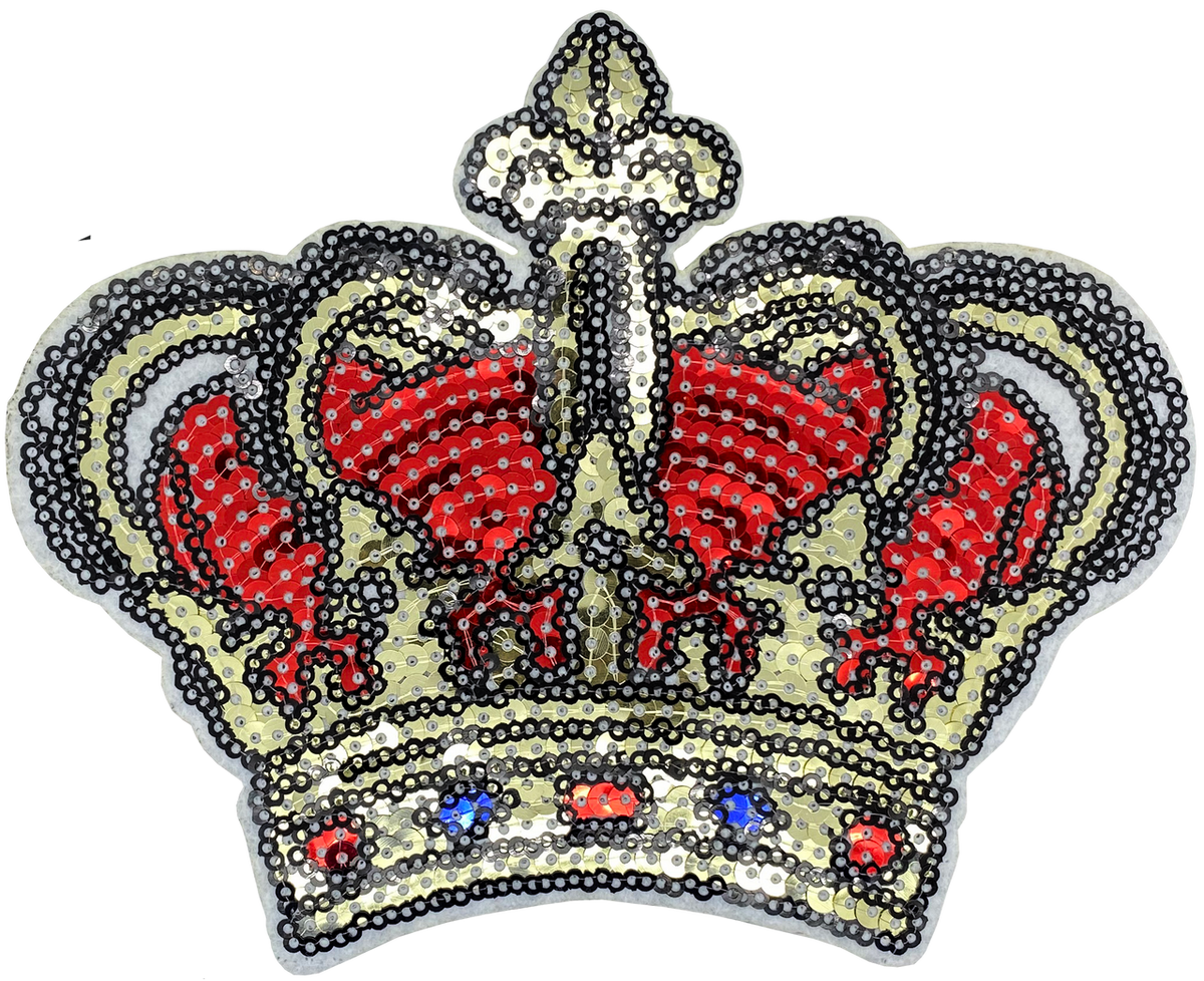 Large Red and White Sequin Crown - Patch