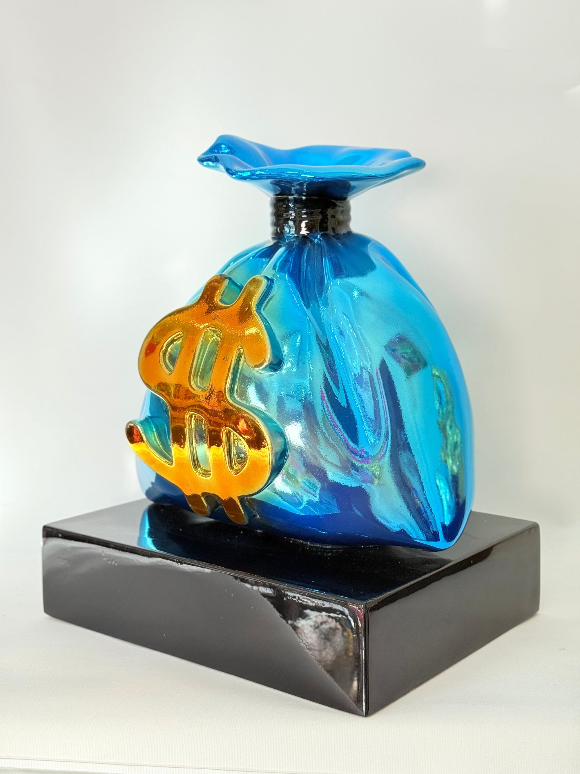 And Iconic Blue Money Bag Graffiti Pop Art Sculpture