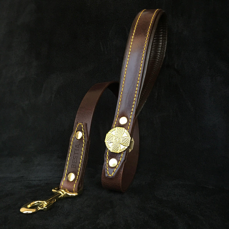Bestia Dog Gear Genuine Leather Dog Collar - Brown 