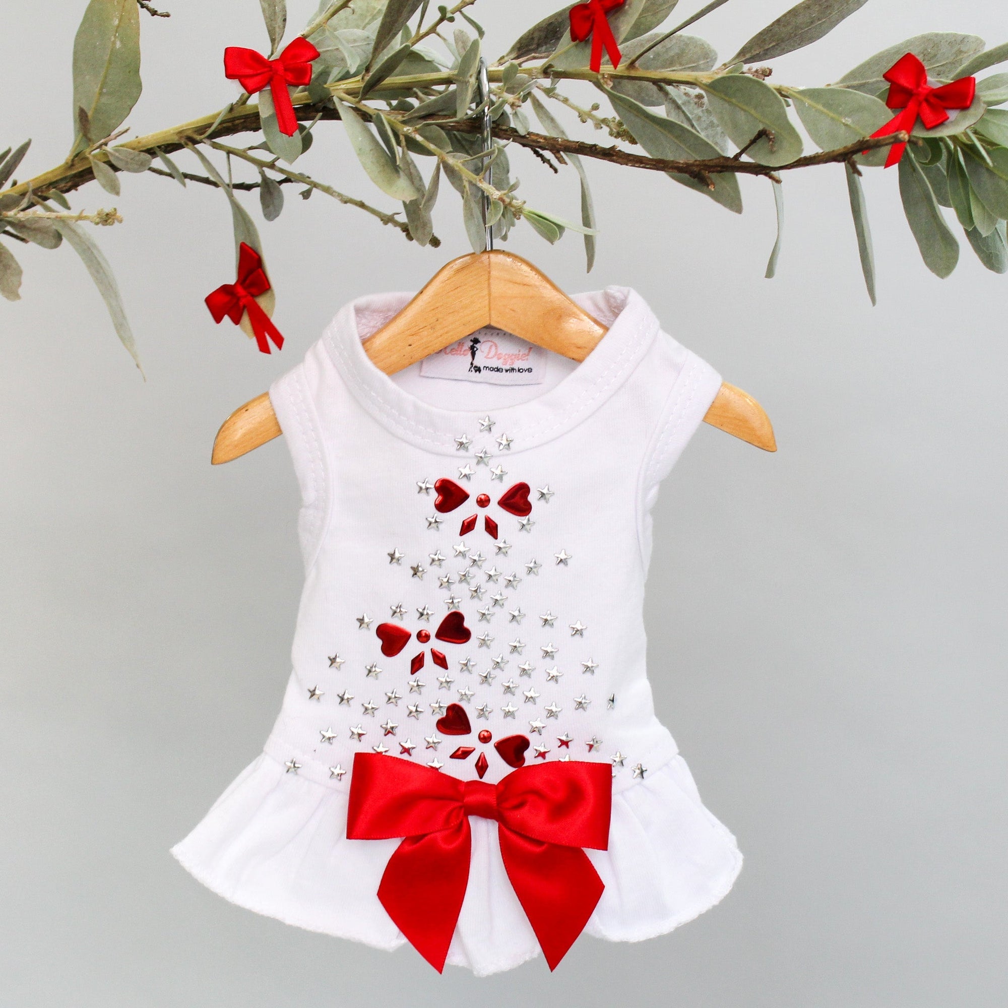 Hello Doggie Holiday Sparkle Satin Cotton White Dog Dress