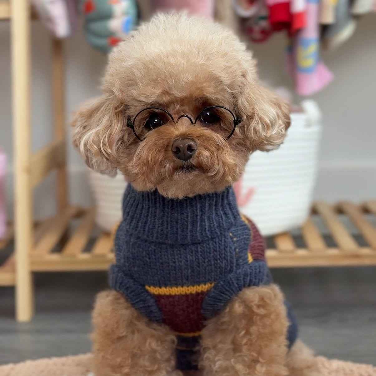 The Chai | Gray & Mustard Striped Turtleneck Dog Sweater