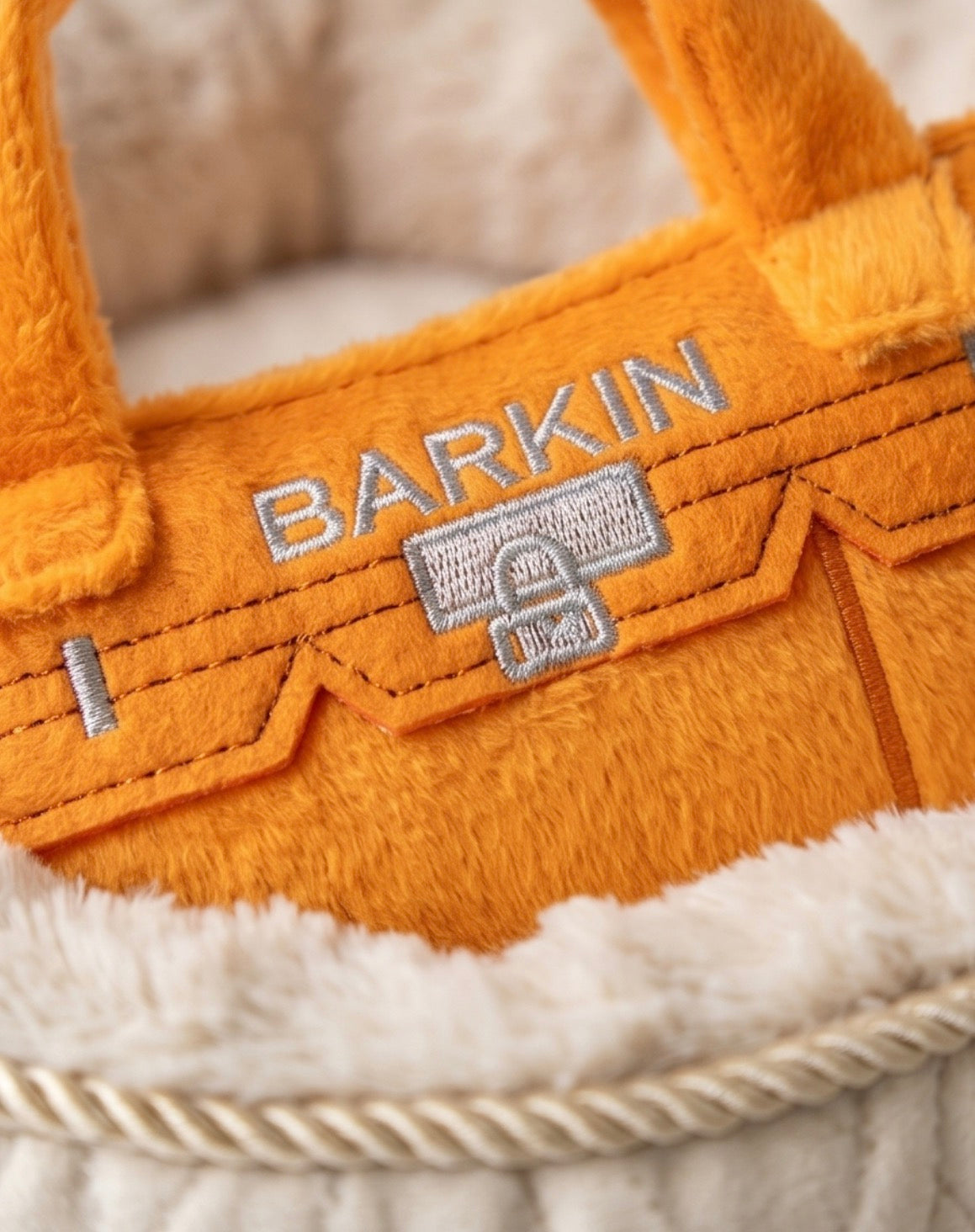 Haute Diggity Dog Barkin Bag - Orange Plush Dog Toy