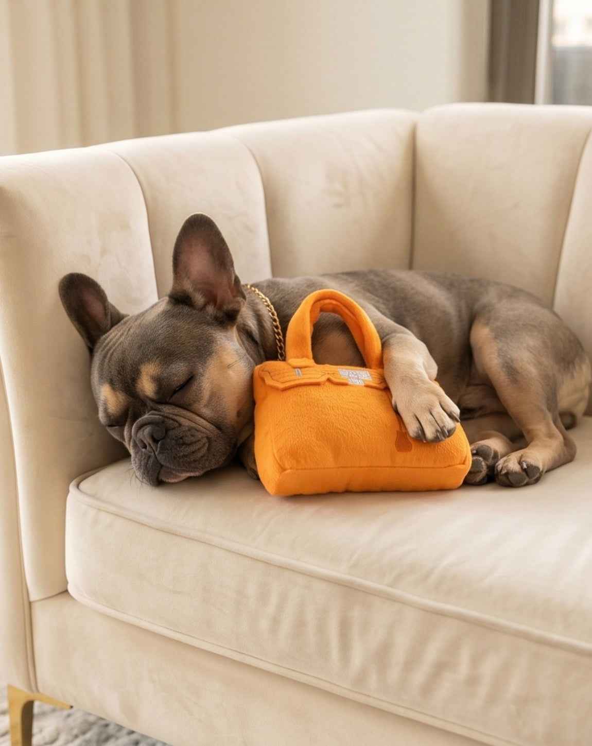 Haute Diggity Dog Barkin Bag - Orange Plush Dog Toy