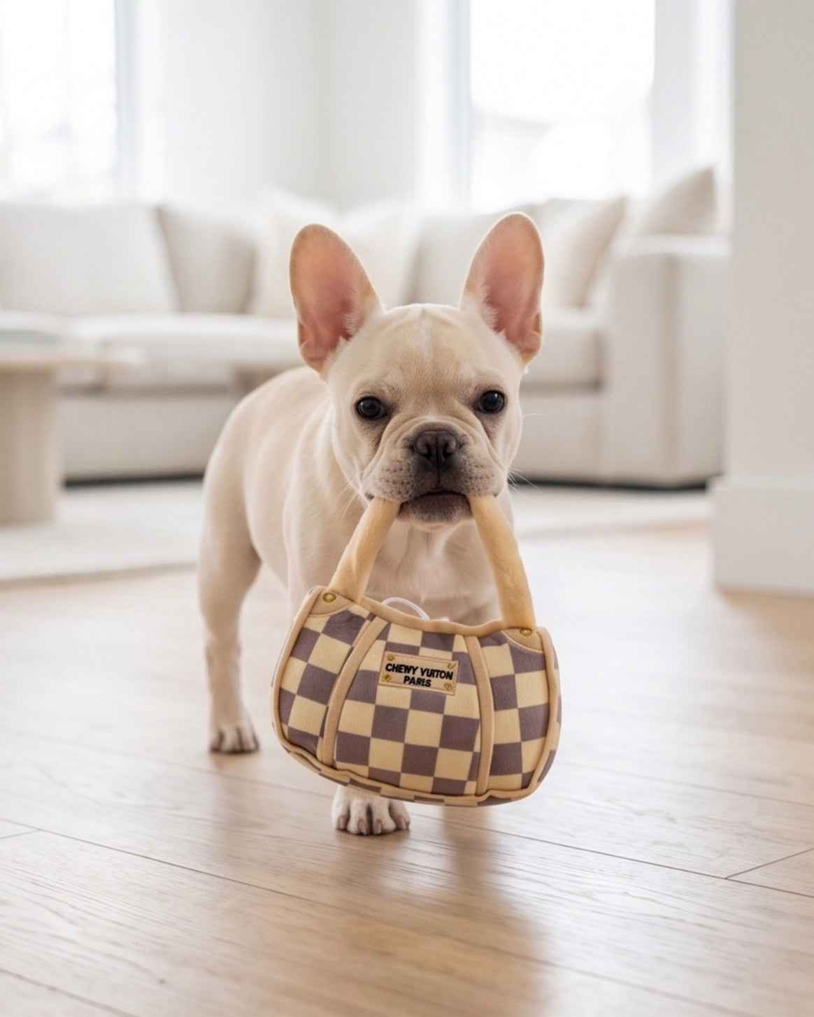 Haute Diggity Dog Tan Checker Chewy Vuiton Handbag Plush Dog Toy