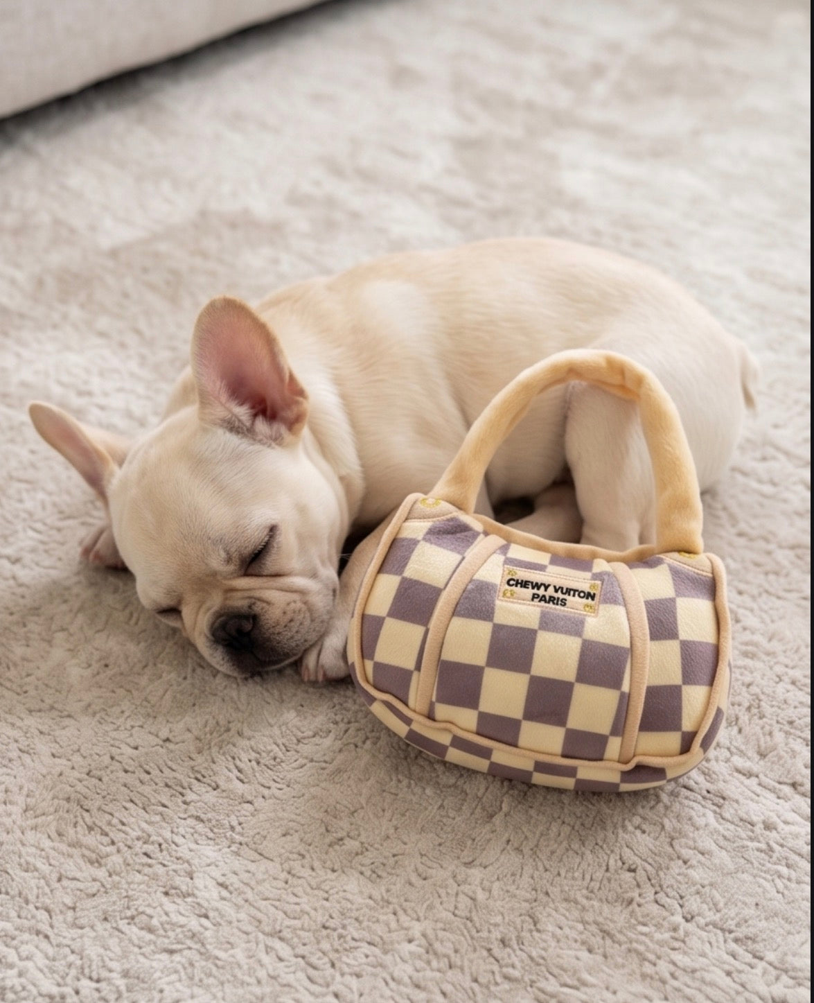 Haute Diggity Dog Tan Checker Chewy Vuiton Handbag Plush Dog Toy