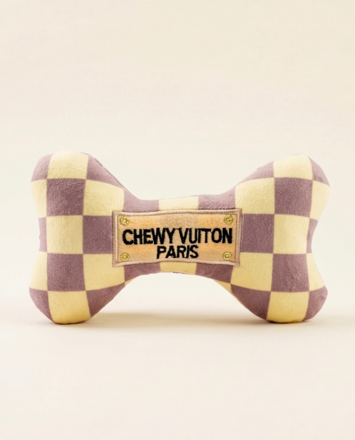 Haute Diggity Dog Tan Checker Chewy Vuiton Bone Toy Plush Dog Toy