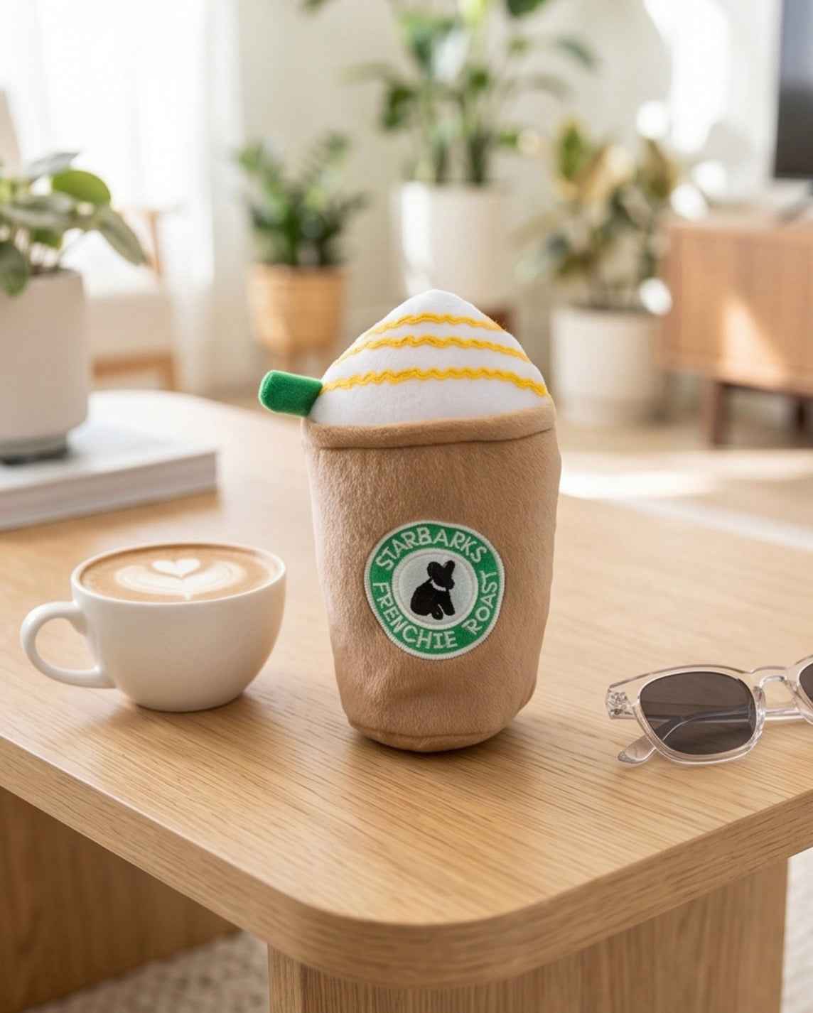 Haute Diggity Dog Starbarks Frenchie Roast Plush Toy with straw Plush Dog Toy