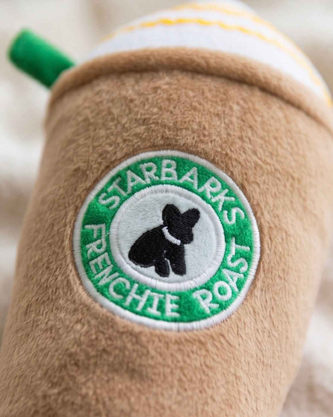 Haute Diggity Dog Starbarks Frenchie Roast Plush Toy with straw Plush Dog Toy