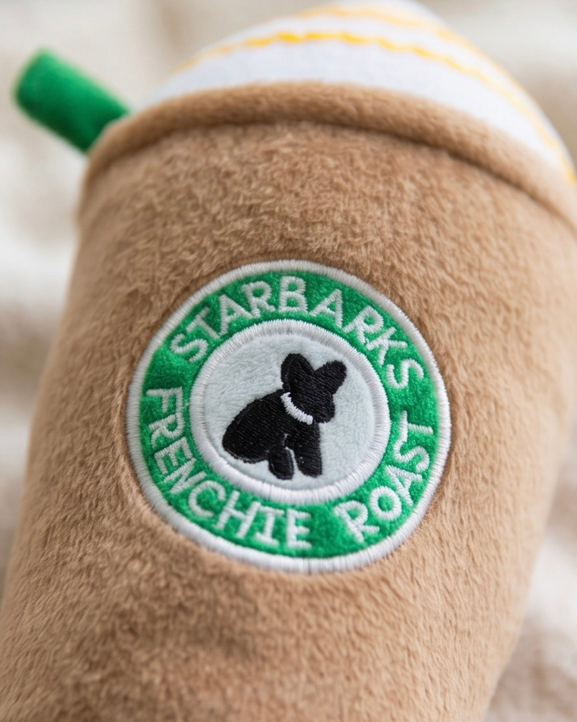 Haute Diggity Dog Starbarks Frenchie Roast Plush Toy with straw Plush Dog Toy