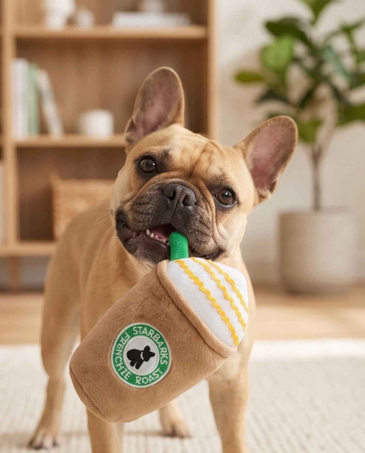 Haute Diggity Dog Starbarks Frenchie Roast Plush Toy with straw Plush Dog Toy