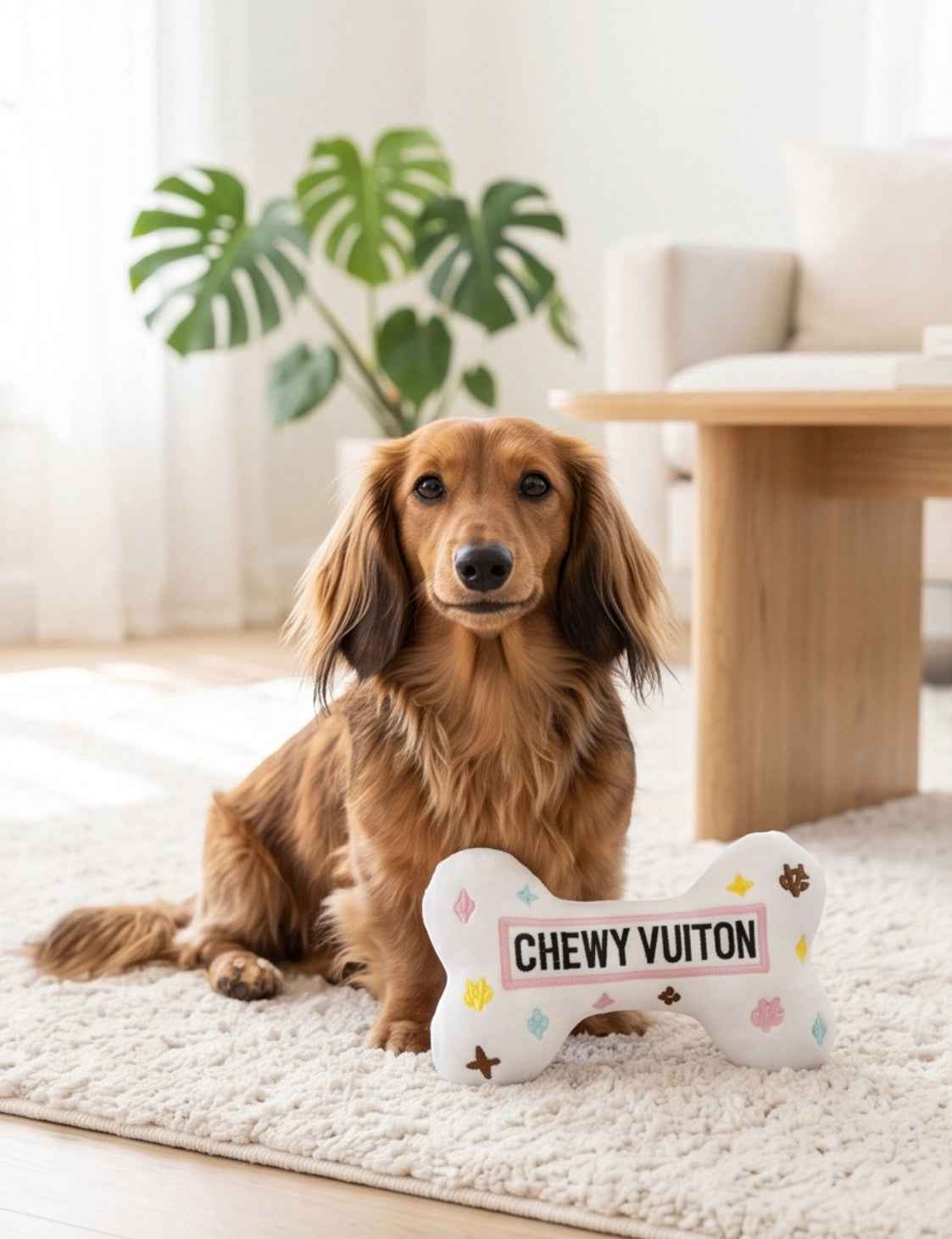 Haute Diggity Dog White Chewy Vuiton Bone Toy Plush Dog Toy