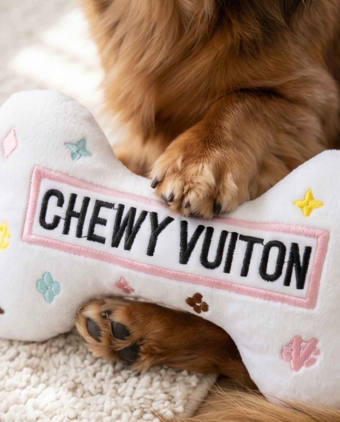 Haute Diggity Dog White Chewy Vuiton Bone Toy Plush Dog Toy