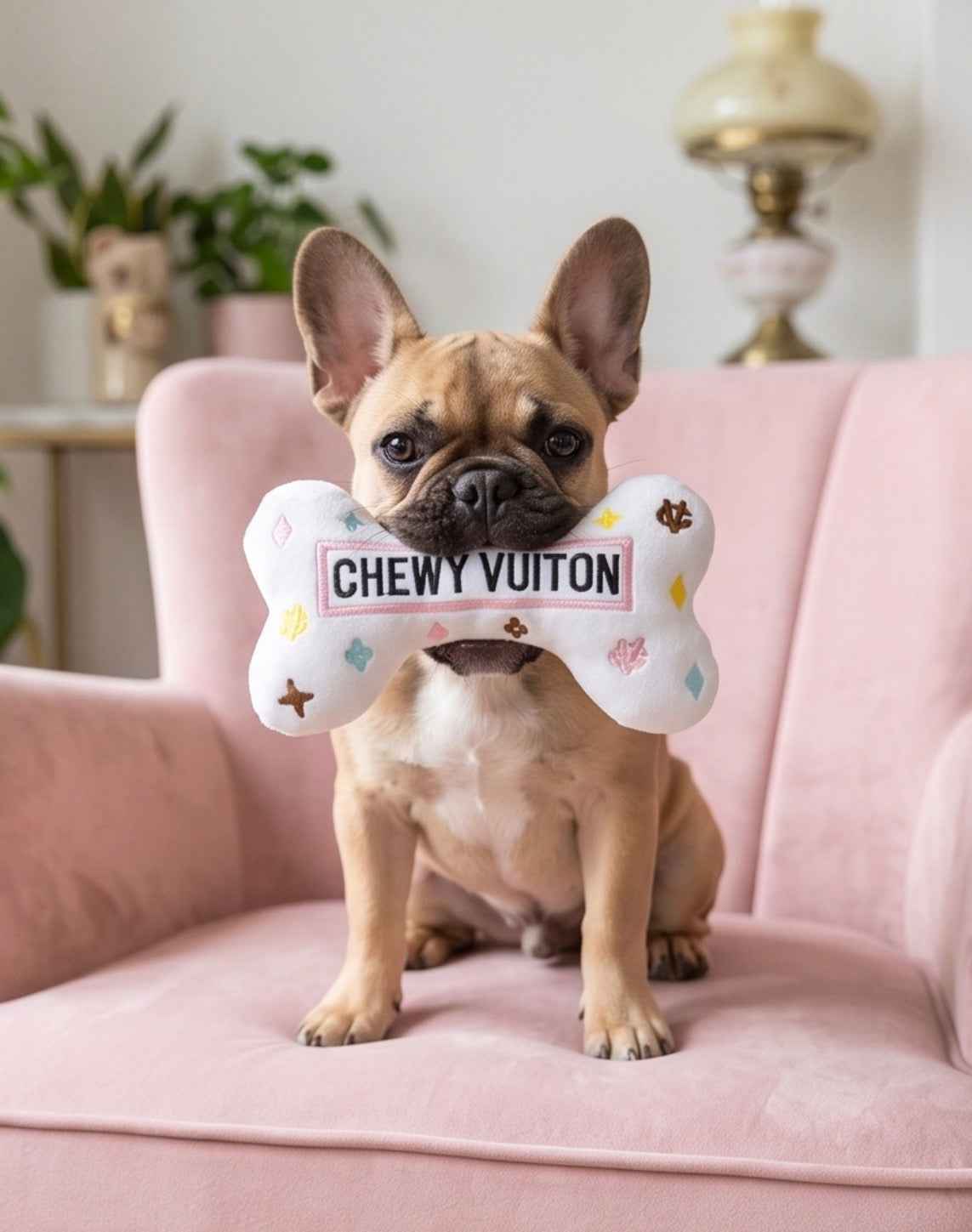 Haute Diggity Dog White Chewy Vuiton Bone Toy Plush Dog Toy