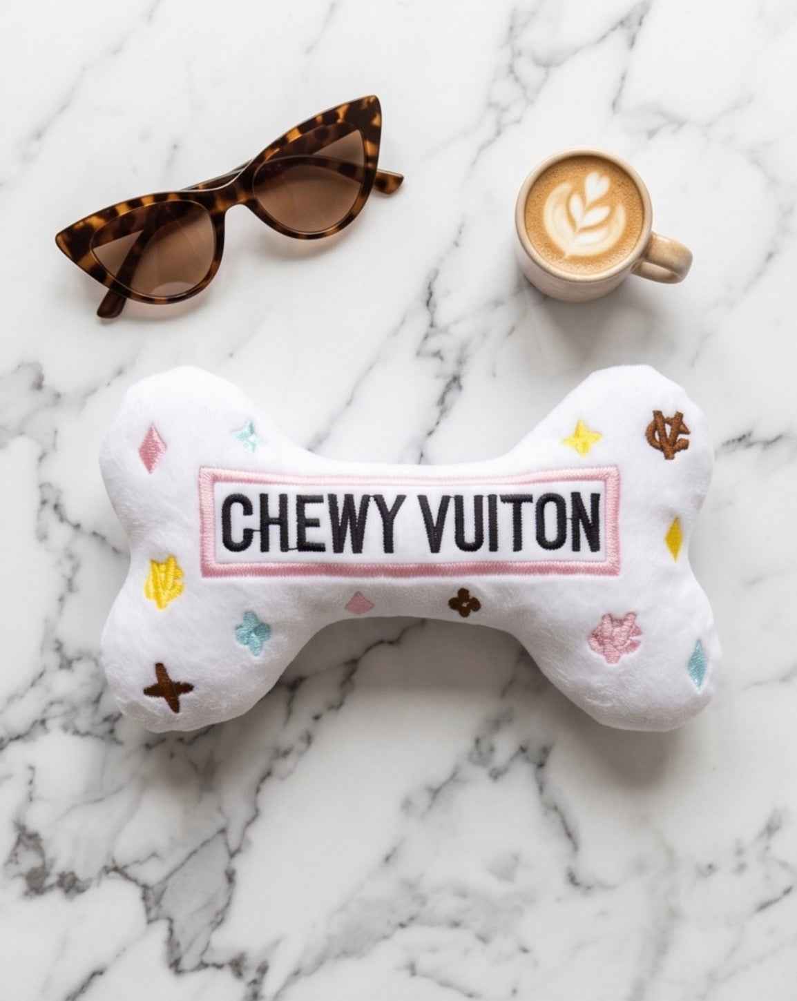 Haute Diggity Dog White Chewy Vuiton Bone Toy Plush Dog Toy