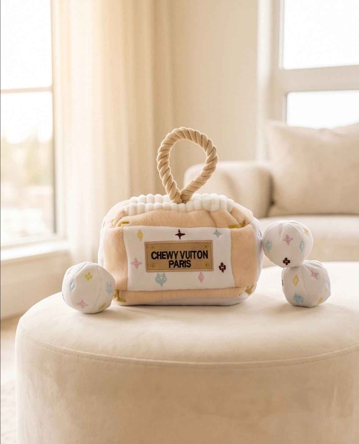 Haute Diggity Dog White Chewy Vuiton Trunk Activity House Plush Dog Toy