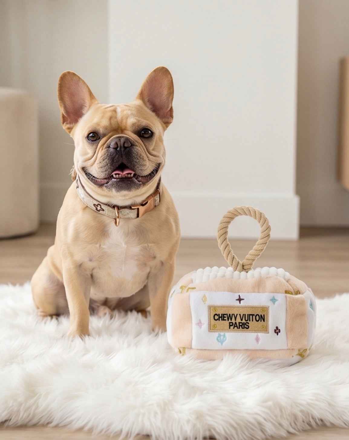 Haute Diggity Dog White Chewy Vuiton Trunk Activity House Plush Dog Toy